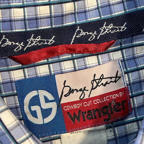 ~ Wrangler XL George Strait Cowboy Cut Collection Button-Down Shirt Blue Plaid - Picture 1 of 14